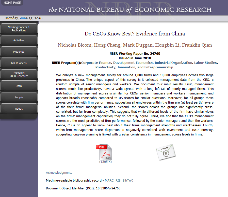 Hong Cheng’s Paper in Cooperation with Stanford University Scholars Published by U.S. NBER